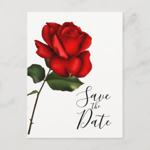 Elegante rote Rose langer Stiel Hochzeit Termin vo Ankündigungspostkarte