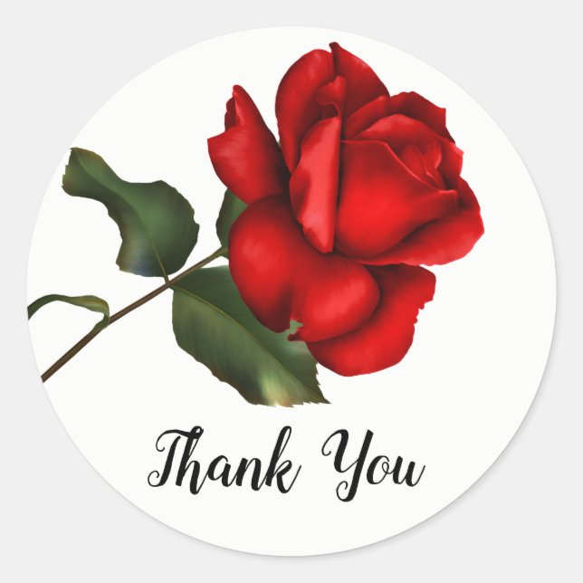 Elegante Rote Rose Long Stem Floral Gastgeschenk Runder Aufkleber (Vorderseite)