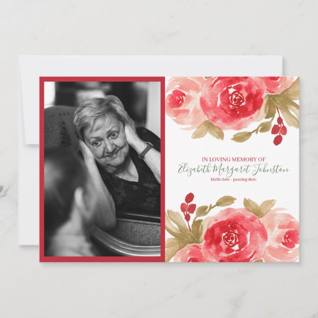 Elegante Rote Rose mit Blumen in liebevollem Dankeskarte (Vorderseite)