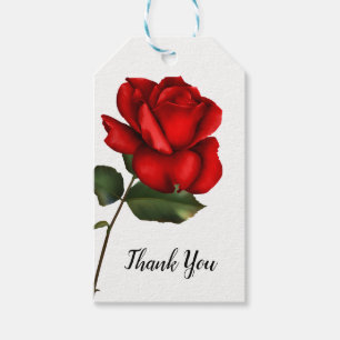 Elegante rote Rose mit langem Stiel als Partygesch Geschenkanhänger