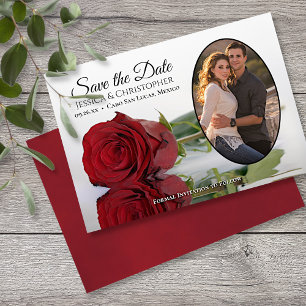 Elegante Rote Rose mit Oval Foto Hochzeit Save The Date