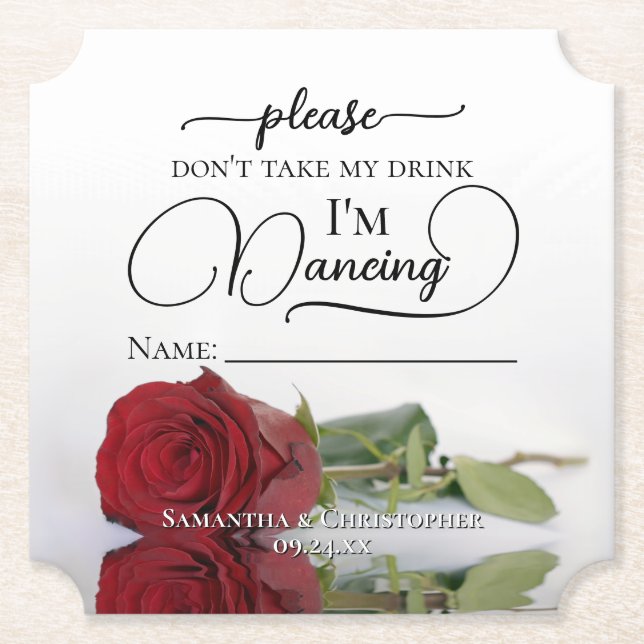 Elegante Rote Rose Nehmt nicht meinen Drink-Namen  Untersetzer (Vorderseite)