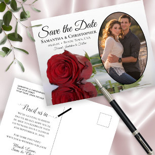 Elegante Rote Rose Oval Foto Hochzeit speichern da Ankündigungspostkarte