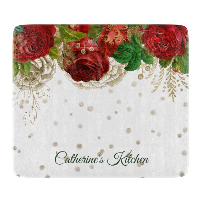 Elegante Rote Rose Personalisiert Schneidebrett (Vorderseite)