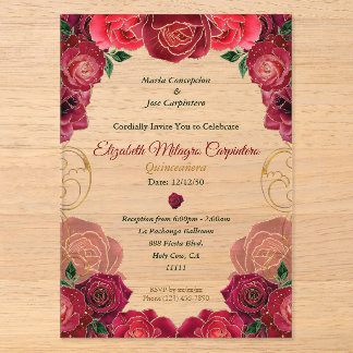 Elegante Rote Rose Quinceañera Modernes Flora 15 A Acryleinladungen