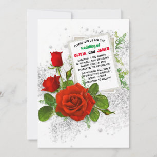 Elegante Rote Rose Romantische Blumenhochzeit Einladung