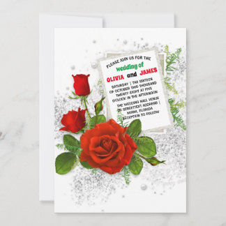 Elegante Rote Rose Romantische Blumenhochzeit Einladung