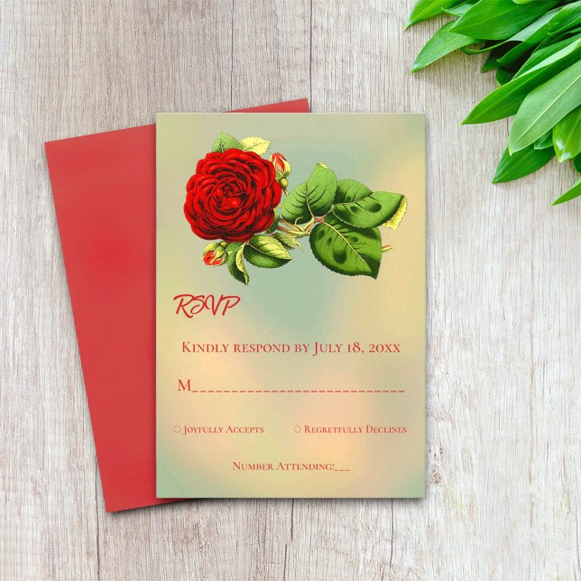 Elegante rote Rose Romantische gerahmte Blumenhoch RSVP Karte (Von Creator hochgeladen)