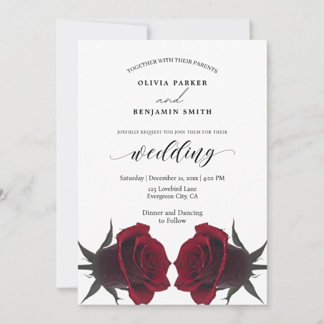 Elegante Rote Rose Romantische Hochzeit Einladung (Vorderseite)