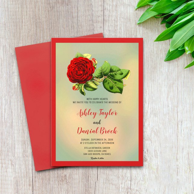Elegante rote Rose Romantische Sommerblumenhochzei Einladung (Von Creator hochgeladen)