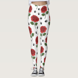 Elegante rote Rose & spielerische Pfotenabdruck Le Leggings