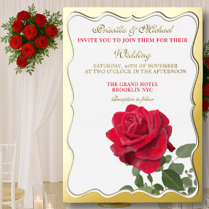 Elegante rote Rose und Goldfolie Hochzeit  Folien- Folieneinladung
