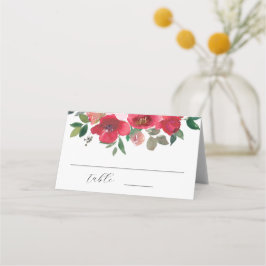 Elegante Rote Rose Wasserfarbe Hochzeit Platzkarte