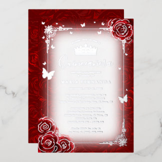 Elegante Rote Rose Wasserfarben Quinceanera Folieneinladung