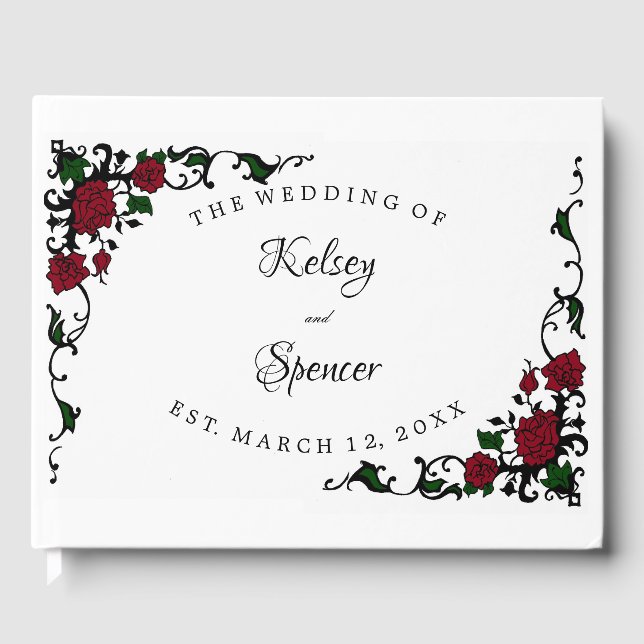 Elegante Rote Rose Wedding Gästebuch (Vorderseite)