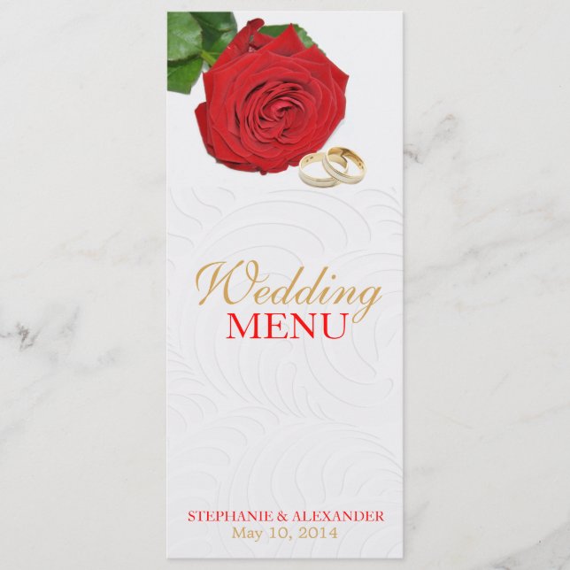 Elegante Rote Rose Wedding Menu Card Menükarte (Vorderseite)