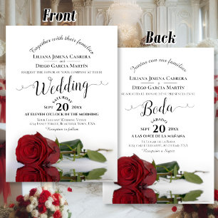 Elegante Rote Rose Zweisprachiges Spanisch Hochzei Einladung