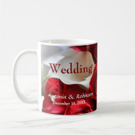 Elegante Rote Rosen Blume Gold Akzente Hochzeit Kaffeetasse