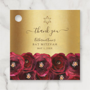Elegante rote Rosen-Blumen-Gold-Bat-Mizwa-Dankesch Geschenkanhänger