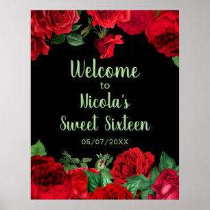 Elegante rote Rosen Blumen Sweet Sixteen Poster
