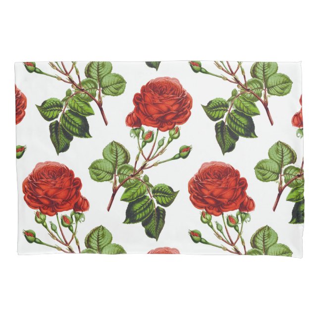 Elegante Rote Rosen Blumenmuster Blume| Kissenbezug (Vorderseite-Links)