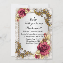 Elegante Rote Rosen Bridesmaid Card Einladung