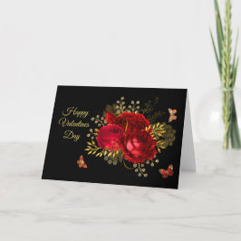 Elegante Rote Rosen Butterfly Goldene Valentine Feiertagskarte