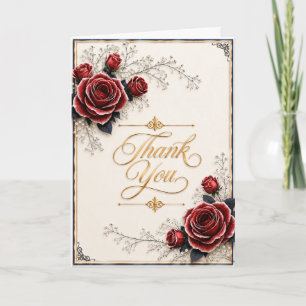 Elegante rote Rosen-Dankeskarten Elfenbein, Gold Dankeskarte