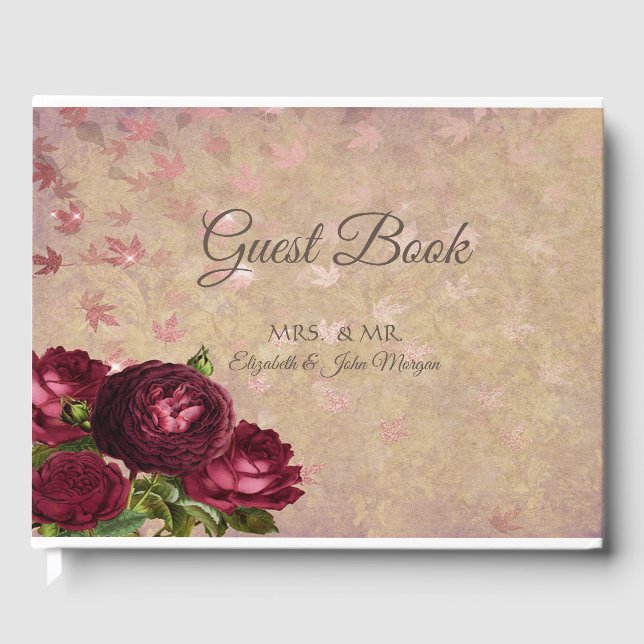 Elegante Rote Rosen, die Blätter hochgehen Gästebuch (Vorderseite)