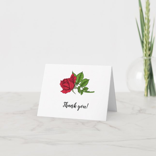 Elegante Rote Rosen Floral Bridal Danke Karte (Vorderseite)