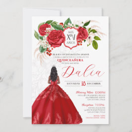 Elegante Rote Rosen Florales Wappen Formal Quincea Einladung