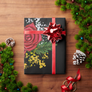 Elegante rote Rosen gelbe weiße Blumen Aquarell Geschenkpapier