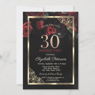 Elegante Rote Rosen gestalten Schwarz zum 30. Gebu Einladung
