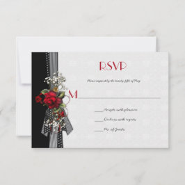 Elegante Rote Rosen Gipskraut Black Ribbons UAWG RSVP Karte