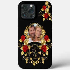 Elegante Rote Rosen Gold Black Foto Monogram Case-Mate iPhone Hülle