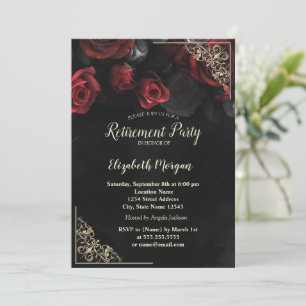 Elegante rote Rosen Gold Blumenrahmen Ruhestand Einladung