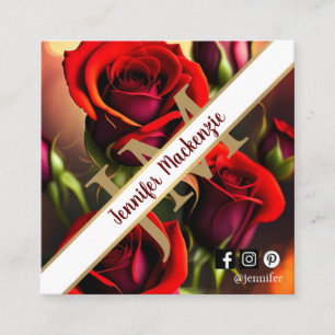 Elegante Rote Rosen Gold Quadratische Visitenkarte