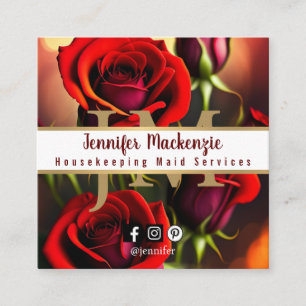 Elegante Rote Rosen Gold Quadratische Visitenkarte