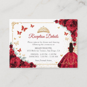 Elegante rote Rosen Gold Quinceanera Empfangsdetai Begleitkarte