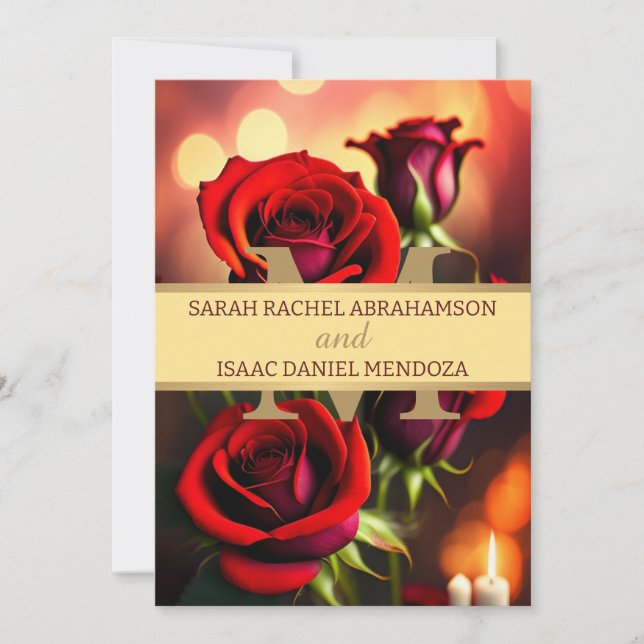Elegante Rote Rosen Gold Schöne Hochzeit Einladung (Vorderseite)