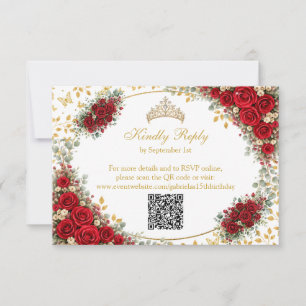 Elegante rote Rosen goldene Schmetterlinge Quincea RSVP Karte