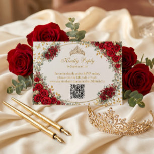 Elegante rote Rosen goldene Schmetterlinge Quincea RSVP Karte