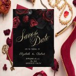 Elegante Rote Rosen Gothic Black Save the Date<br><div class="desc">Elegante,  schick-weiße Rosen Save the Date. Schönes Save the Date,  dass mit Ihrem Namen angepasst werden kann. Wählen Sie die Schaltfläche "Anpassen",  um Stil,  Farbe und Größe des Schriftartes zu ändern.</div>