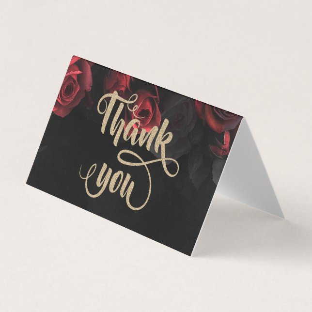 Elegante Rote Rosen Gothic Dankeschön Karte (Vorderseite)