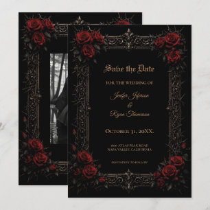 Elegante rote Rosen gothische Hochzeit - Termin vo Ankündigung