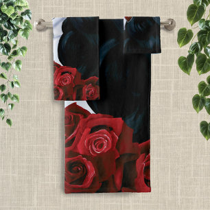 Elegante rote Rosen gothische Zucker-Schädel-Frau Badhandtuch Set