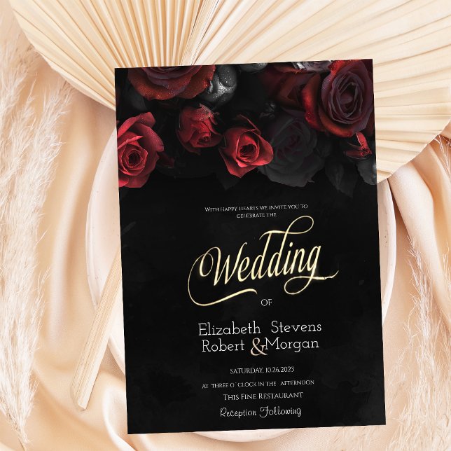 Elegante Rote Rosen Gotische Hochzeit Einladung (Von Creator hochgeladen)