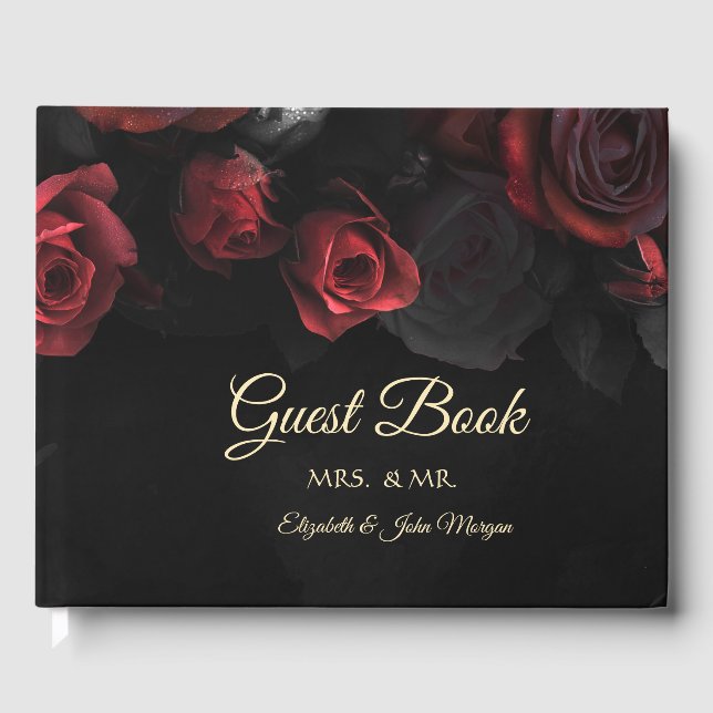 Elegante Rote Rosen Gotische Hochzeit Gästebuch (Vorderseite)