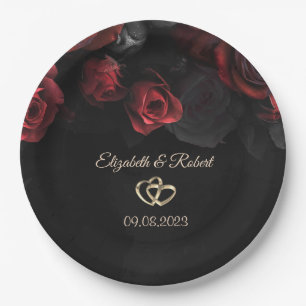 Elegante Rote Rosen Gotische Hochzeit Pappteller