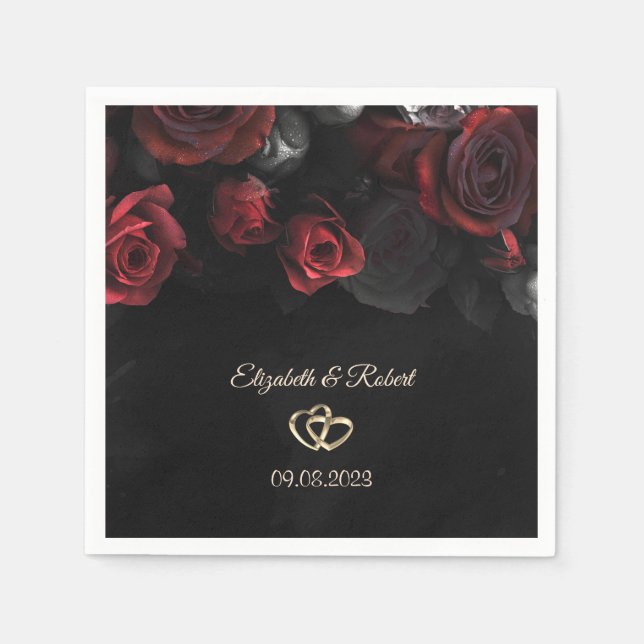 Elegante Rote Rosen Gotische Hochzeit Serviette (Vorderseite)